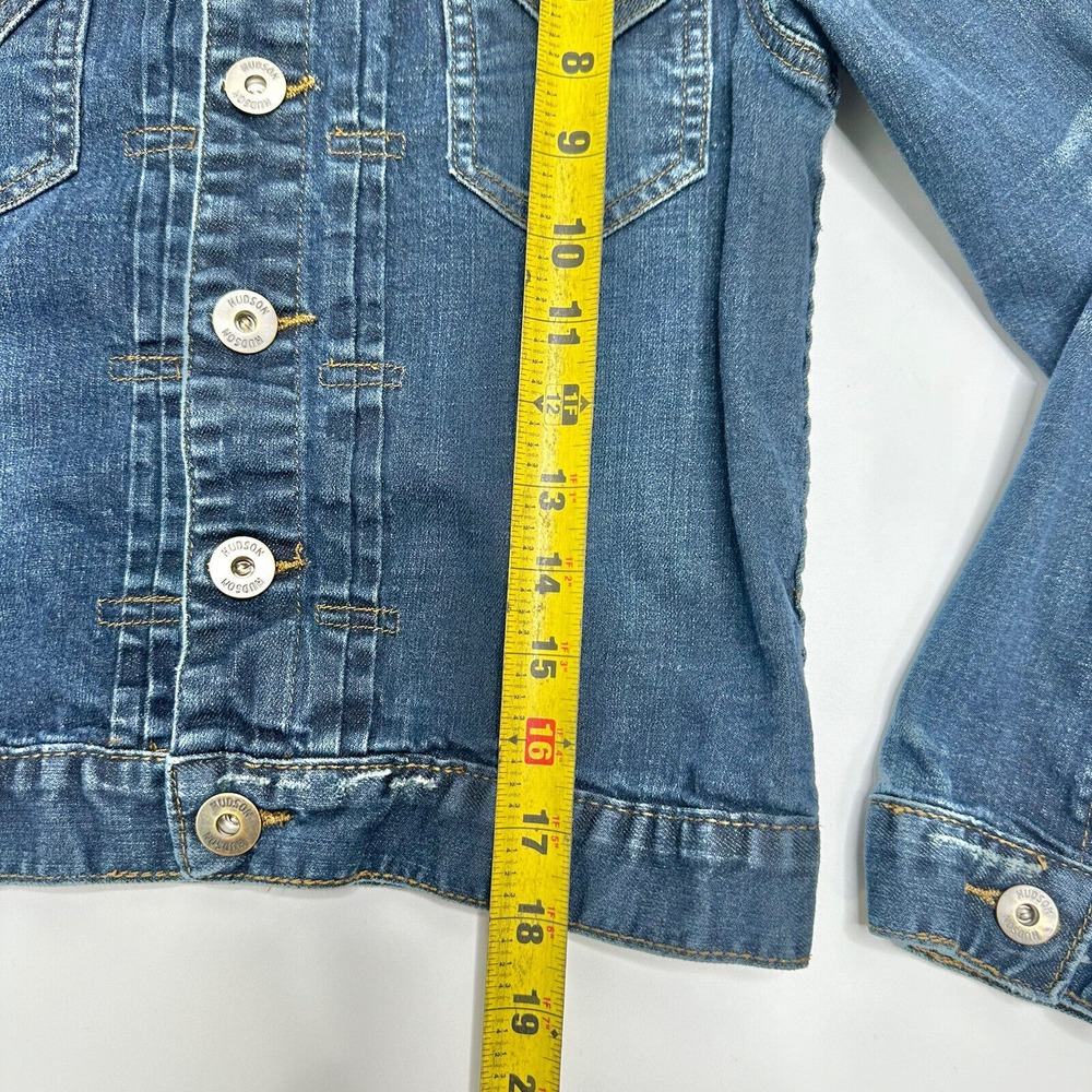 Hudson Girls Jean Jacket Blue Distressed Medium Wash Stretch Collared Pockets M - Picture 10 of 10